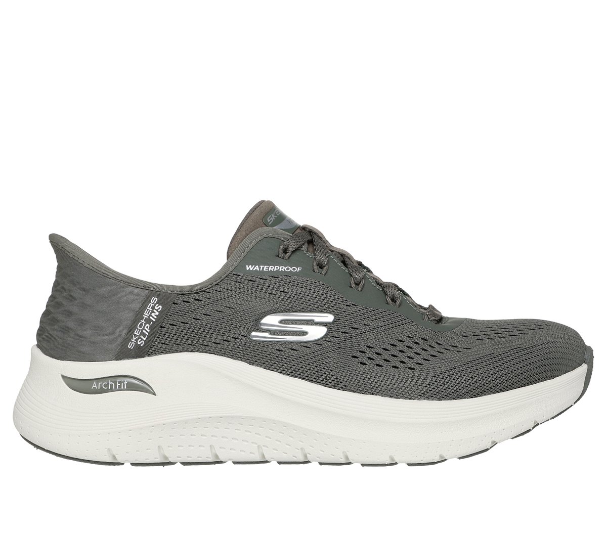 Skechers Slip-ins Waterproof: Arch Fit 2.0 - Morning Mist en Oliva, talla 38, Vegan