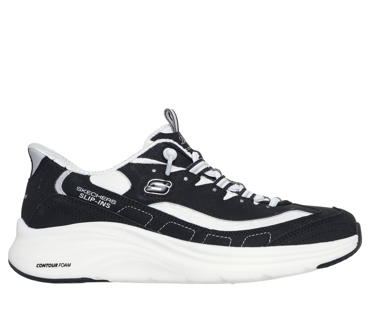 Skechers Slip-ins: Contour Foam - Cozy Fit Sweet Nostalgia en Negro/Blanca, talla 36.5