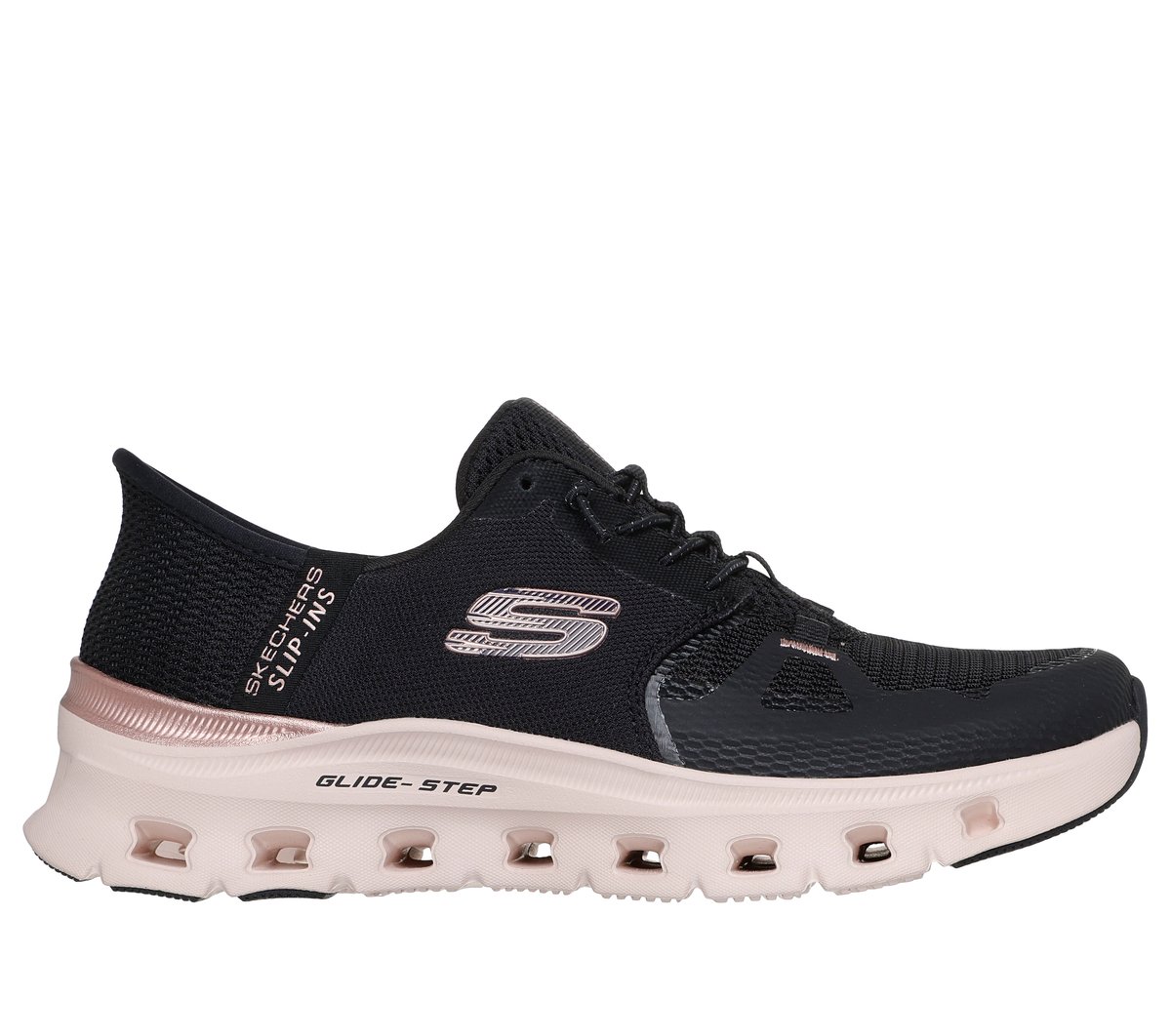 Skechers Slip-ins: Glide-Step Pro - Radiant Stride en Negro/Oro Rosa, talla 36.5, Vegan