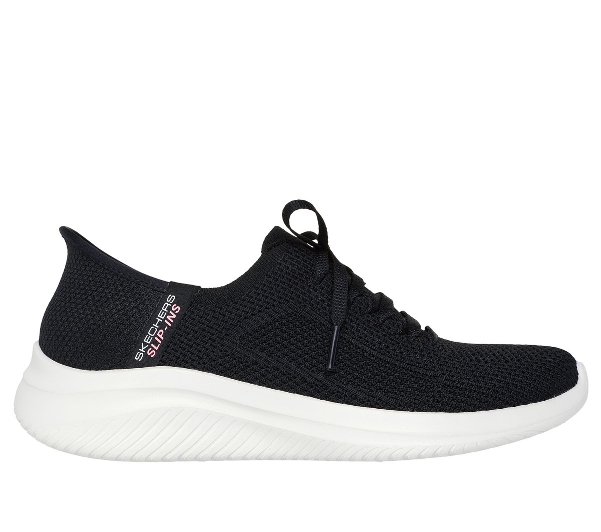 Skechers Women's Slip-Ins: Ultra Flex 3.0 - Morning Blossom Sneaker In Black/White, Size 7 | Textile/Synthetic, Vegan, Machine Washable