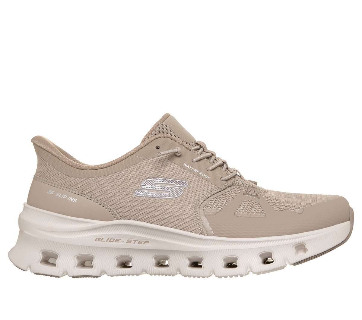 Skechers Skechers Women's Slip-ins Waterproof: Glide-Step Pro - Soft Mist Sneaker in Taupe, Size 5.5 | Textile/Synthetic, Vegan