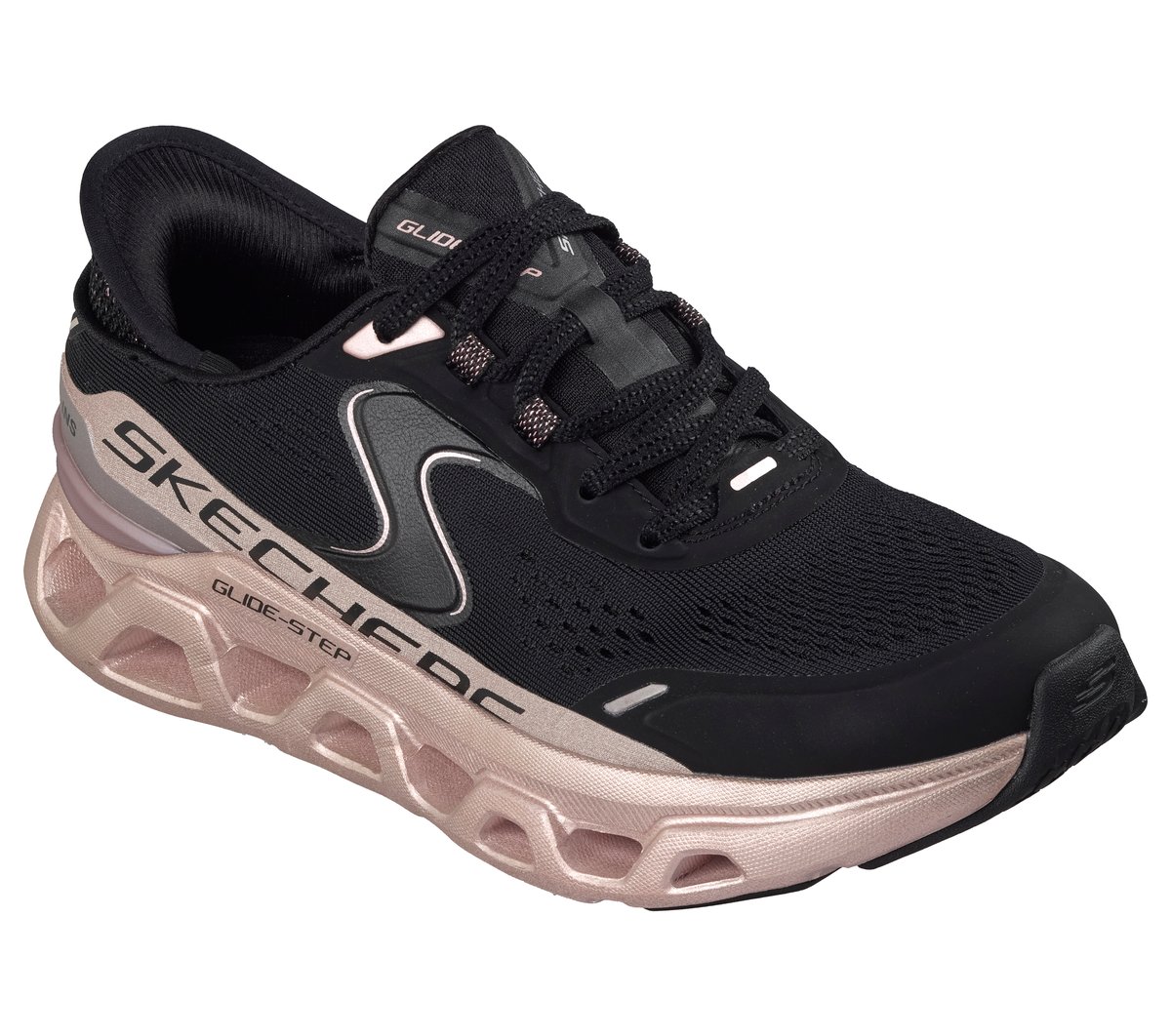 Skechers Slip-ins: Glide-Step Altus - Starlight Shine Chaussures Moyen Width en Noir/Or Rose, Vegan, Lavable en machine