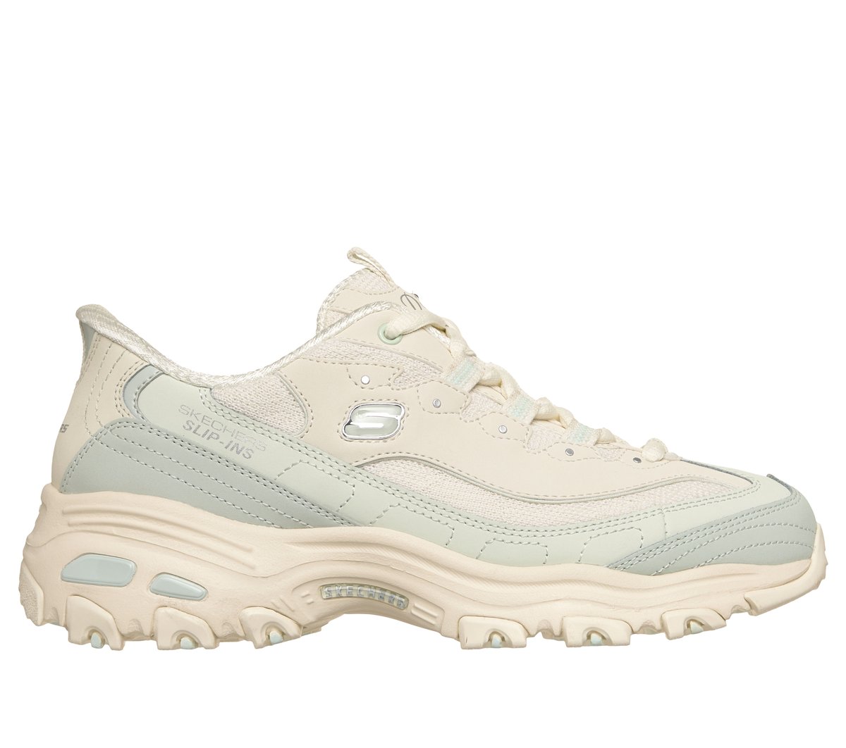 Skechers Women's Slip-Ins: D'lites - Smooth Nostalgia Sneaker In Natural/Light Blue, Size 7 | Leather/Synthetic/Textile