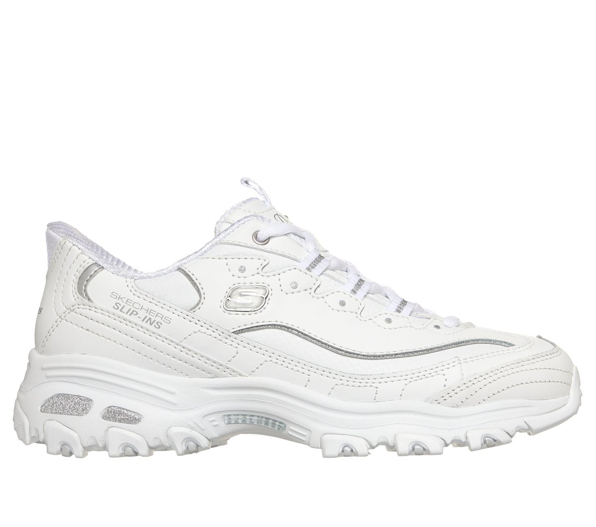 Skechers Slip-ins: D'Lites - Winning Choice en Blanco/Plata, talla 40