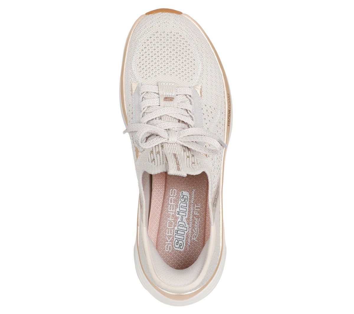Skechers Slip-ins Relaxed Fit: D'Lux Vapor - Evening Glowing Chaussures Moyen Width en Beige/Doré, Vegan, Lavable en machine