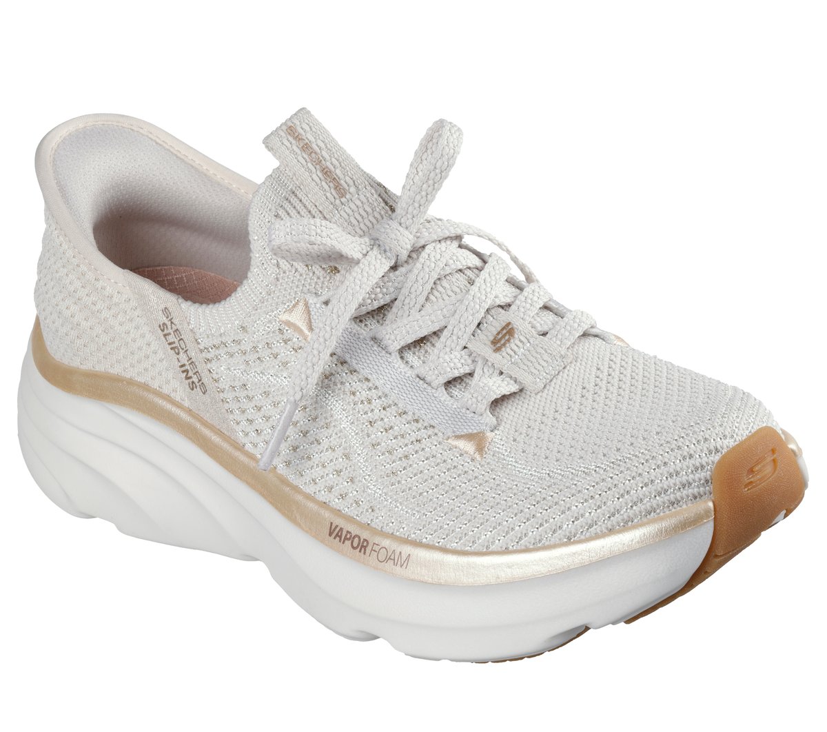 Skechers Slip-ins Relaxed Fit: D'Lux Vapor - Evening Glowing Chaussures Moyen Width en Beige/Doré, Vegan, Lavable en machine