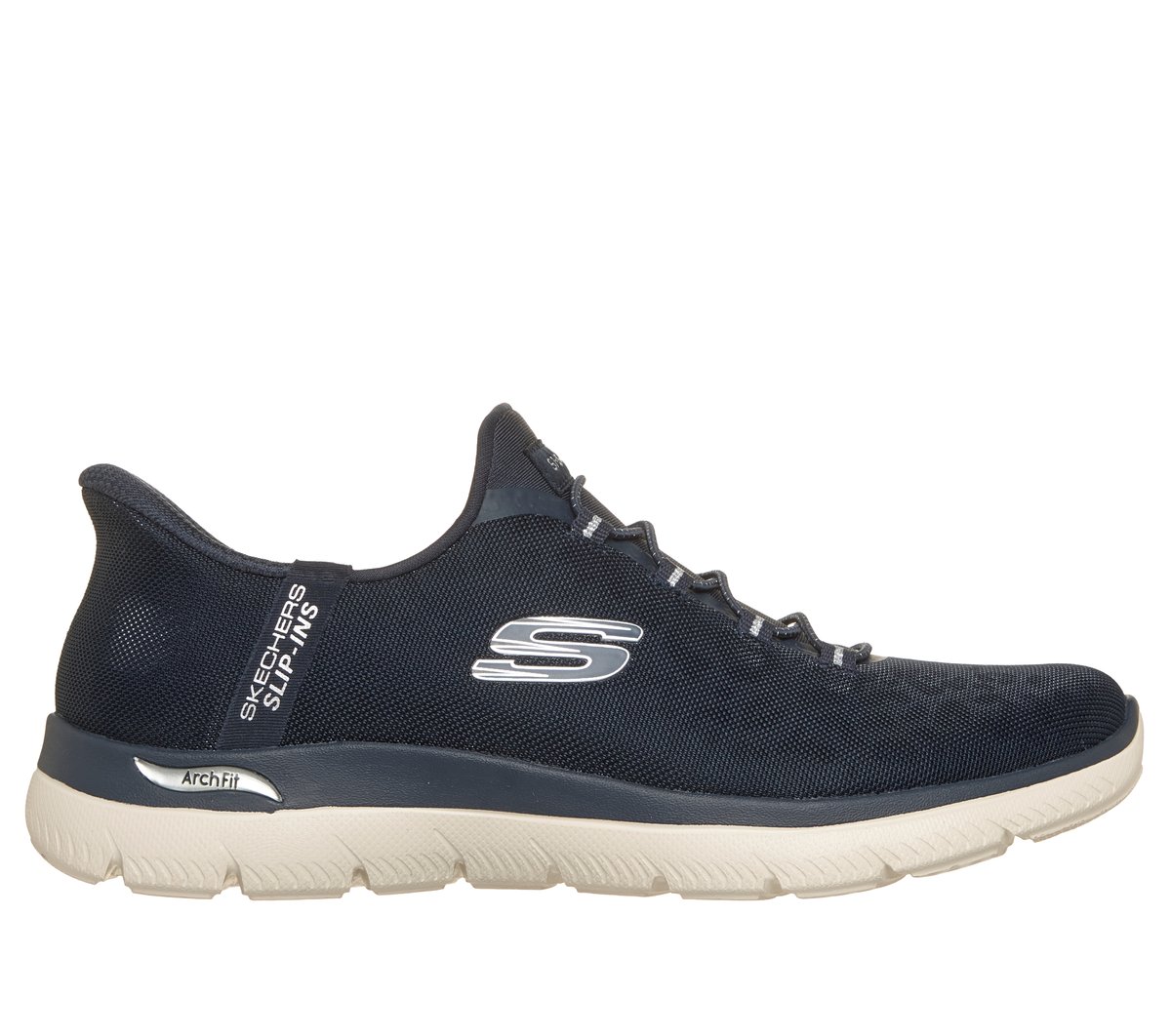 Skechers Skechers Women's Slip-ins: Arch Fit Summits - Luxe Leopard Sneaker in Navy Blue/Silver, Size 4.5 | Textile/Synthetic, Vegan, Machine Washable