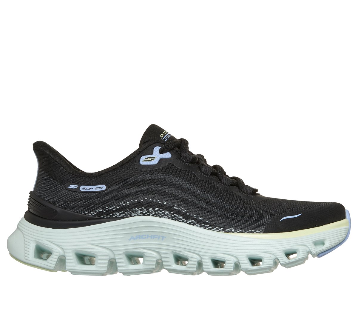 Skechers Slip-ins: Arch Fit Glide-Step Wave en Negro/Turquesa, talla 38, Vegan