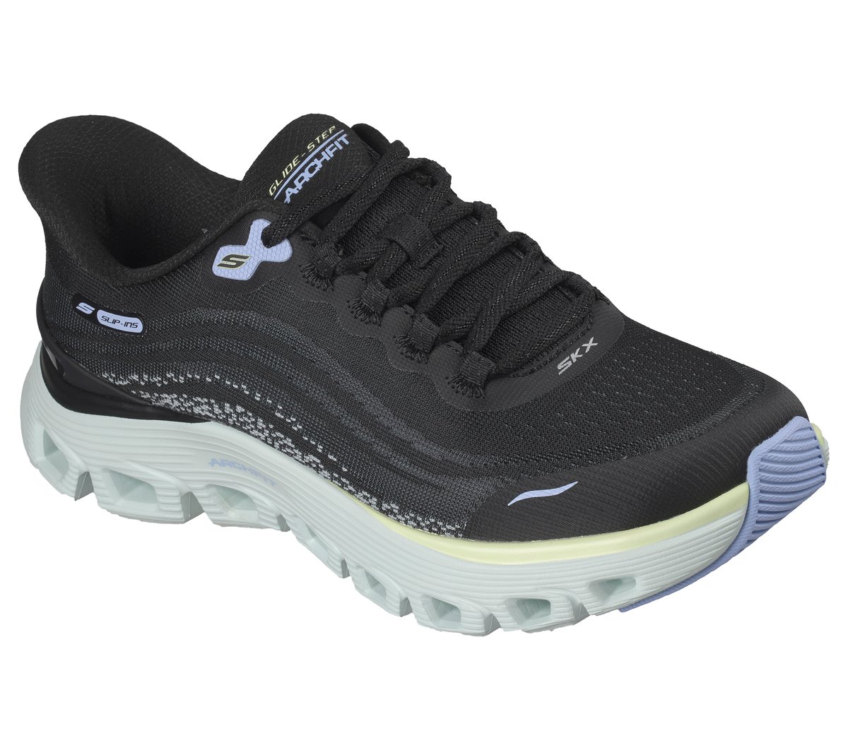 Skechers Slip-ins: Arch Fit Glide-Step Wave Chaussures Moyen Width en Noir/Turquoise, Vegan, Lavable en machine