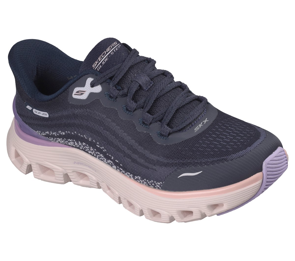 Skechers Slip-ins: Arch Fit Glide-Step Wave Chaussures Moyen Width en Bleu Marine, Vegan, Lavable en machine