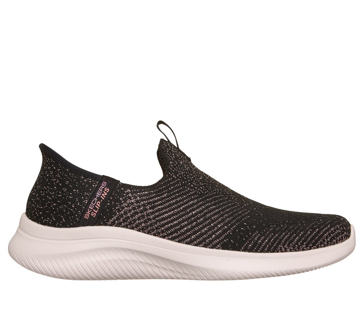 Skechers Slip-ins: Ultra Flex 4.0 - Midnight Sparkle en Negro/Oro Rosa, talla 38.5, Vegan