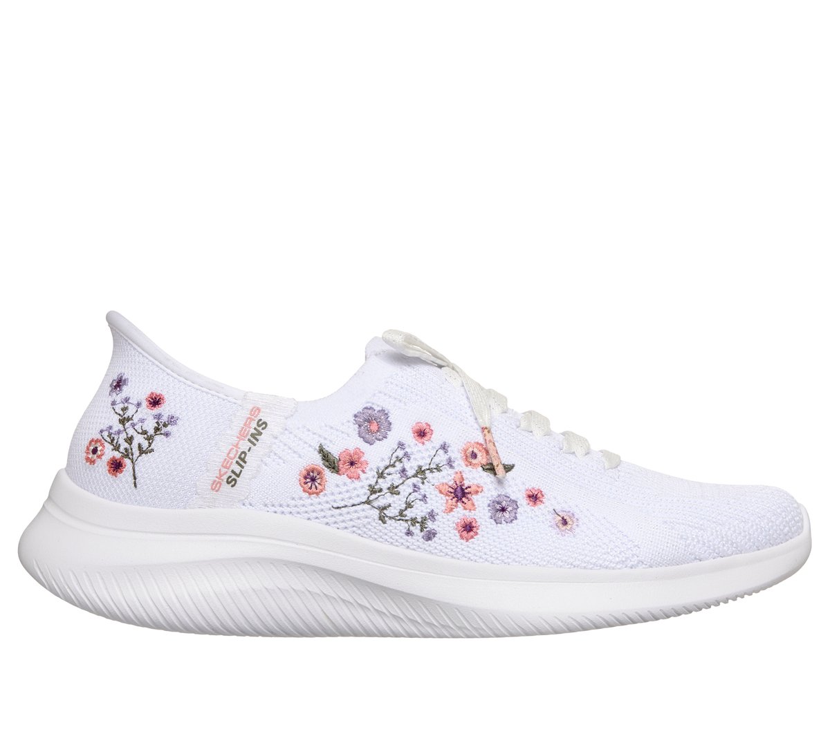 Skechers Women's Slip-Ins Mommy & Me: Ultra Flex 4.0 - Sweet Petals Sneaker In White, Size 7 | Textile/Synthetic, Vegan, Machine Washable