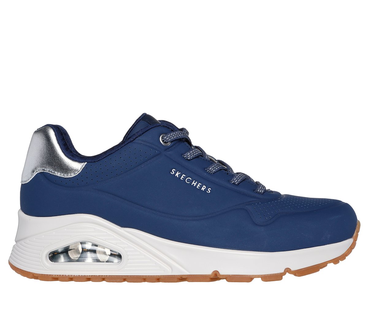 Skechers UNO - Shimmer Away en Navy/Plata, talla 36