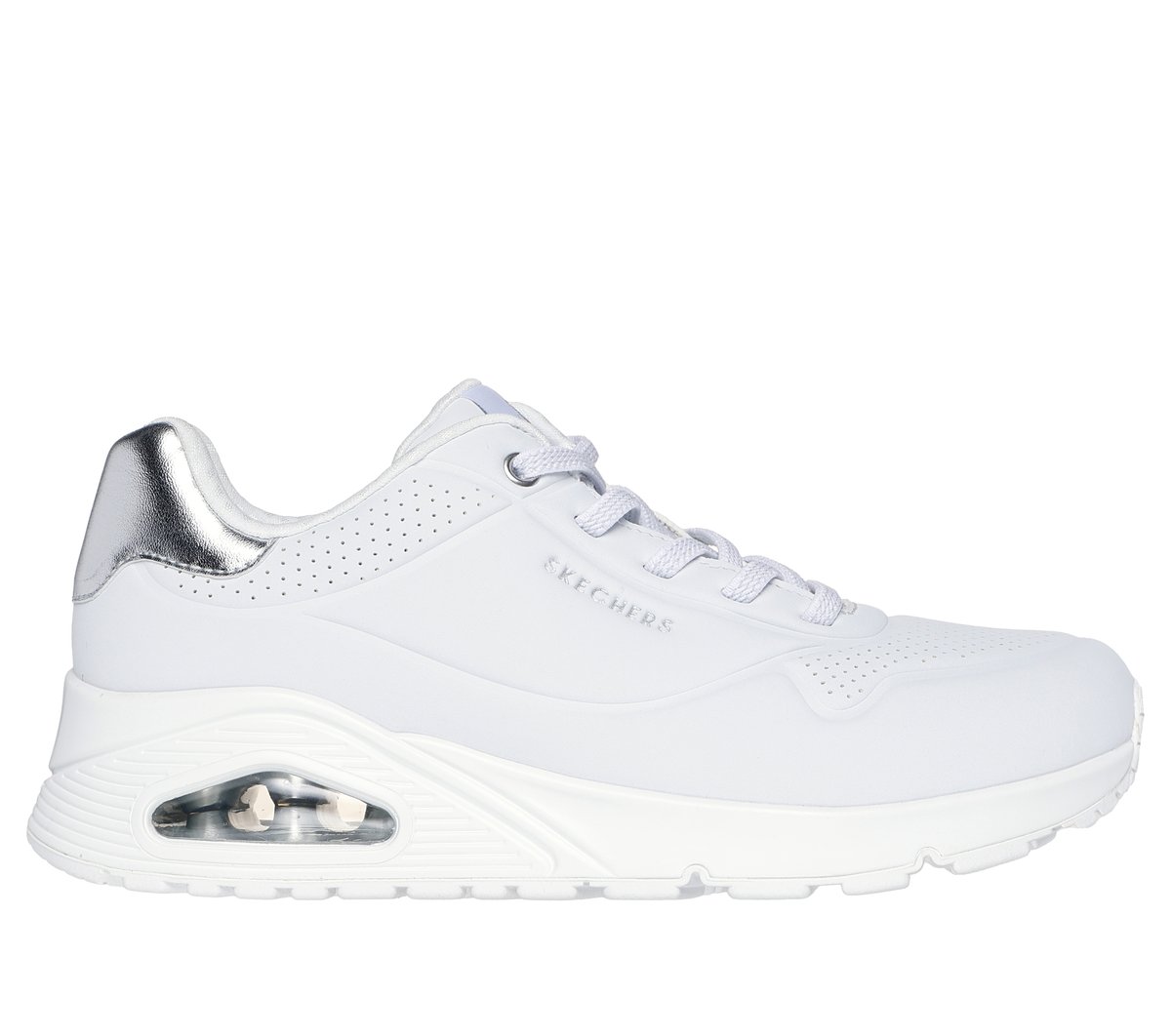 Skechers UNO - Shimmer Away en Blanco/Plata, talla 35.5