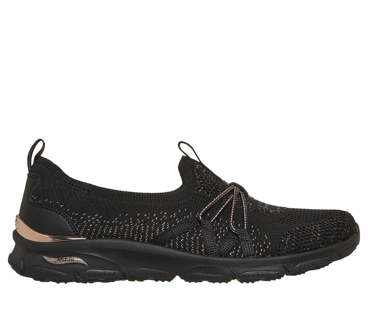 Skechers Arch Fit Sunny - Flutter Step en Negro/Oro Rosa, talla 36, Vegan