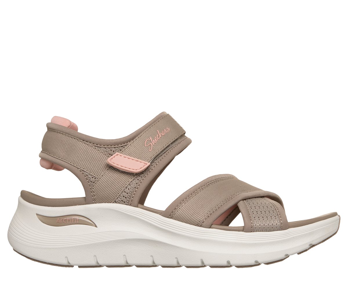 Skechers Arch Fit 2.0 Sandal - Feelin' Bright en Taupe/Coral, talla 40, Vegan