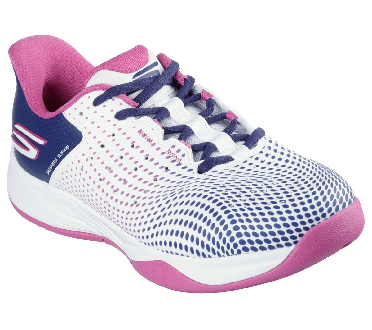 Skechers Slip-ins Relaxed Fit: Viper Court Reload Moyen Width en Blanc/Bleu Marine, Vegan, Lavable en machine , Arch Fit