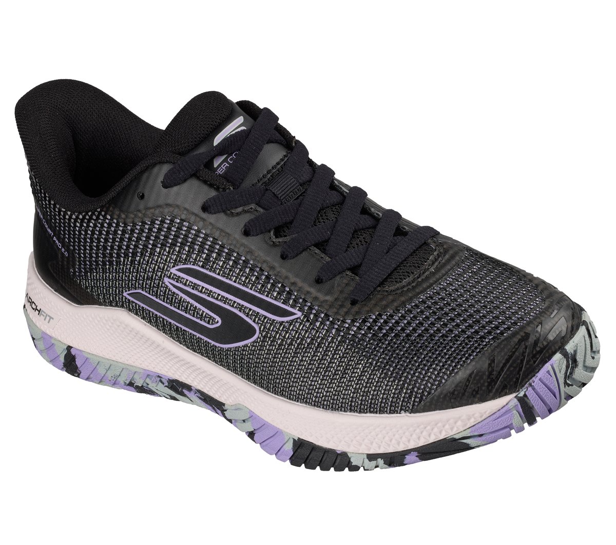 Skechers Viper Court Pro 2.0 Moyen Width en Noir/Lavande, Arch Fit