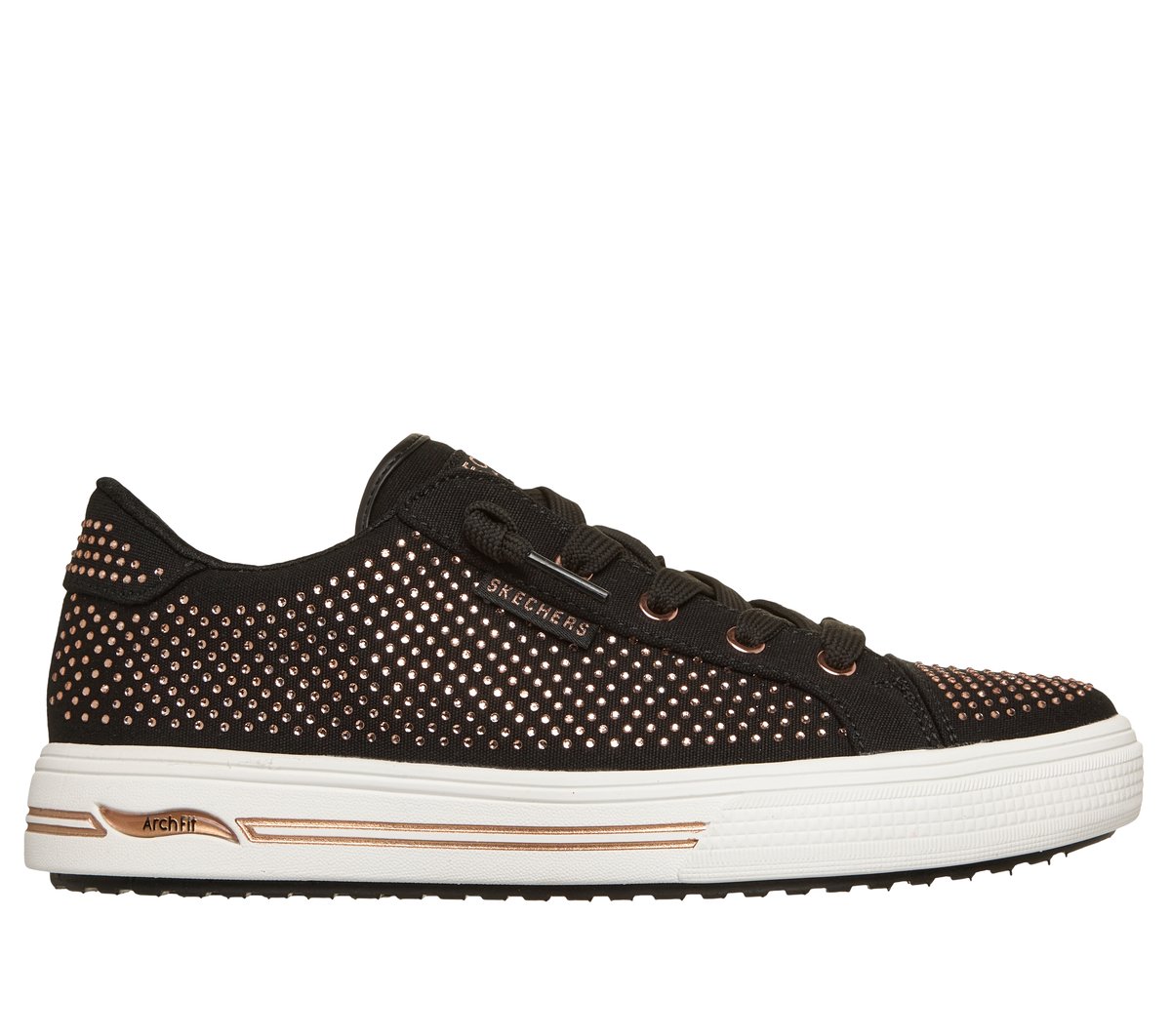Skechers Arch Fit Arcade - Gem Steps en Negro/Oro Rosa, talla 35, Vegan