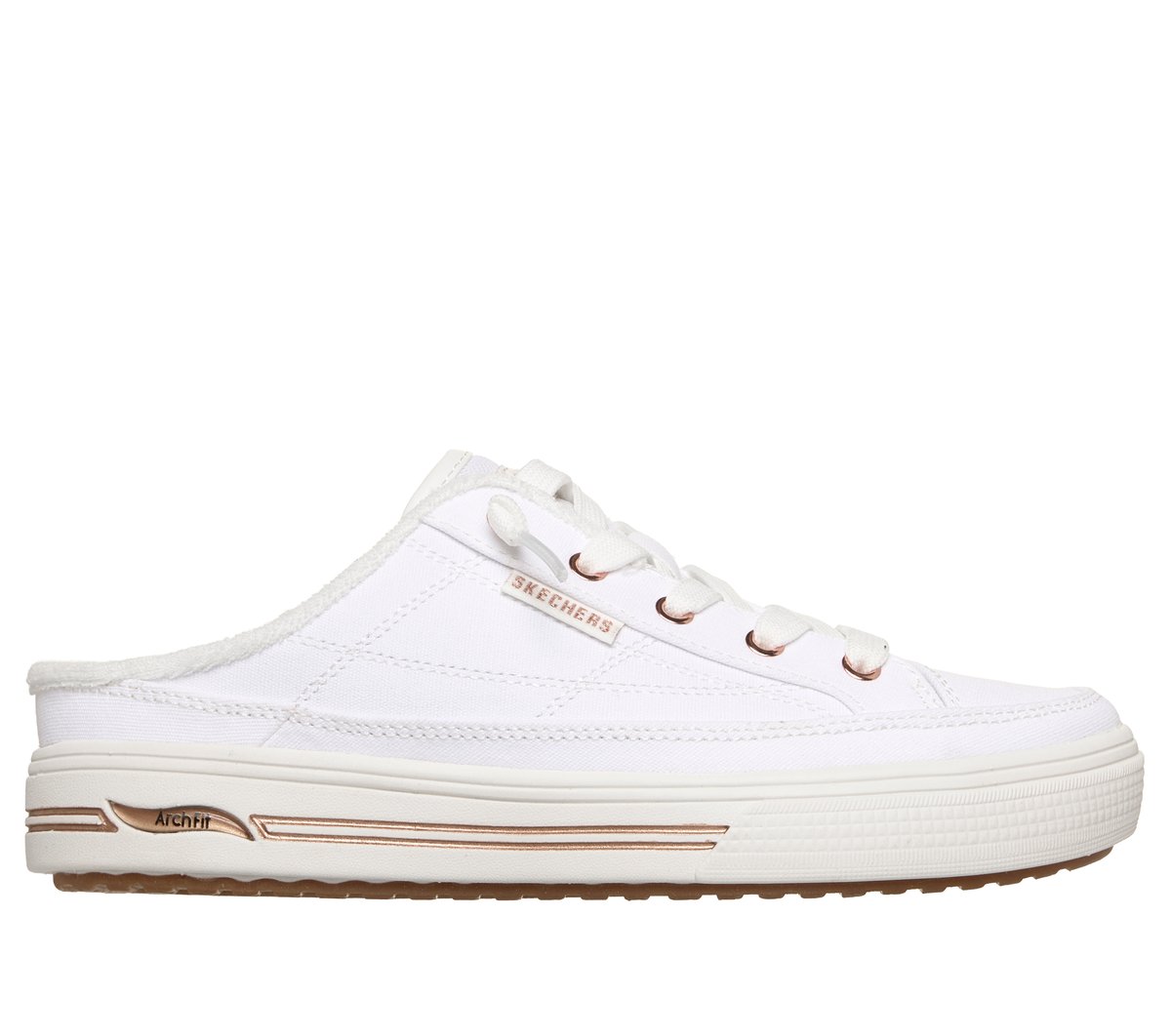 Skechers Women's Arch Fit Arcade - Find Ya There Mule In White, Size 8 | Textile, Vegan, Machine Washable