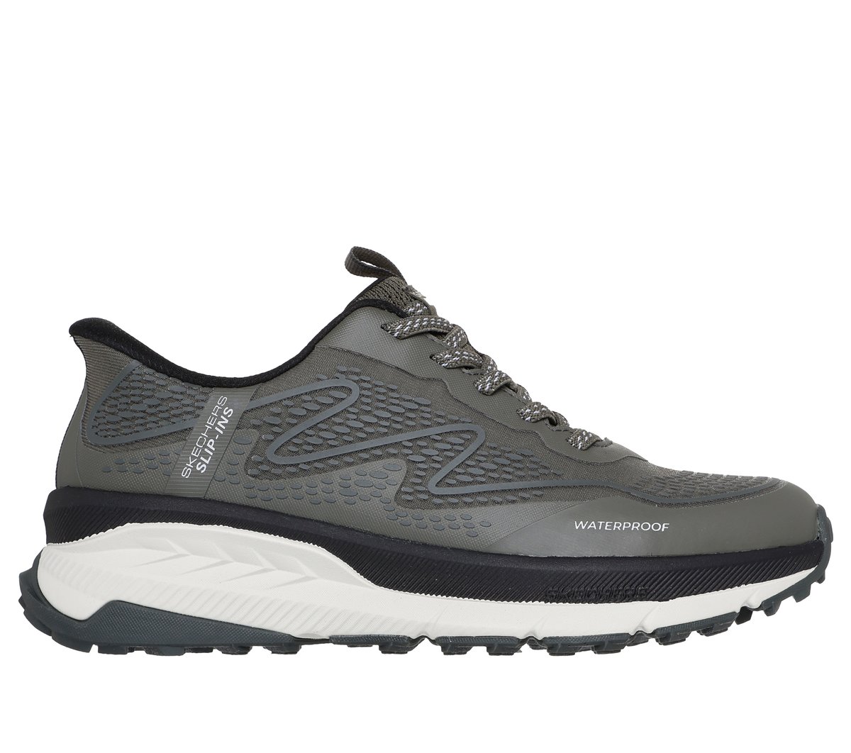 Skechers Slip-ins Waterproof: Switch Back - Mist en Oliva/Negro, talla 36, Vegan