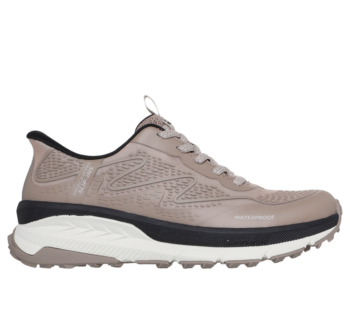 Skechers Slip-ins Waterproof: Switch Back - Mist en Taupe/Negro, talla 40, Vegan