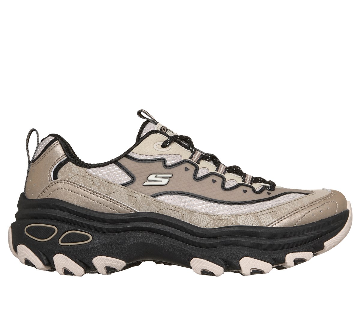 Skechers Skechers Women's D'Lite Max Sneaker in Taupe/Black, Size 7 | Synthetic/Textile