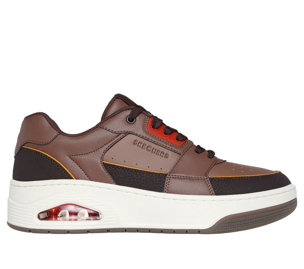 Skechers Skechers Men's UNO Court - Low-Post Sneaker in Dark Brown, Size 9.5 | Leather/Synthetic/Textile