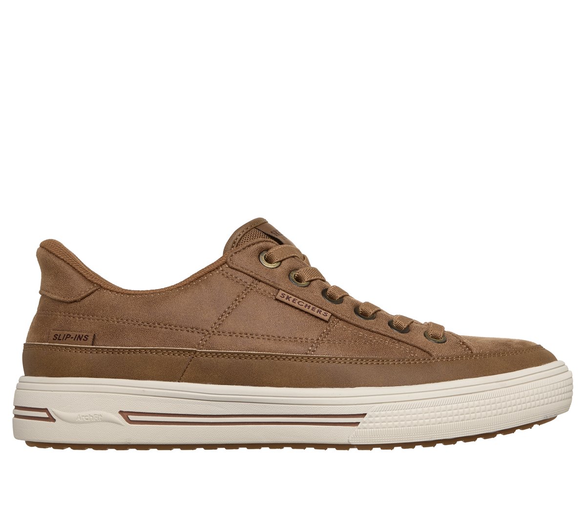 Skechers Skechers Men's Slip-ins: Arch Fit Arcade - Join Ya There Sneaker in Whiskey, Size 9 | Textile/Synthetic, Vegan, Machine Washable