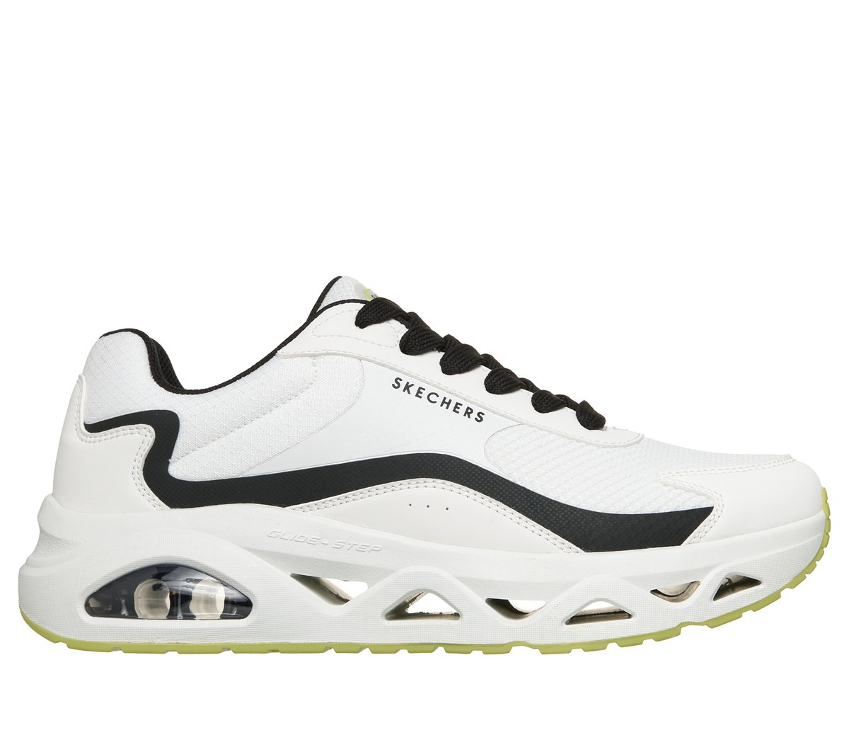Skechers UNO Glide-Step - Glide Surge en Blanco/Negro, talla 39.5