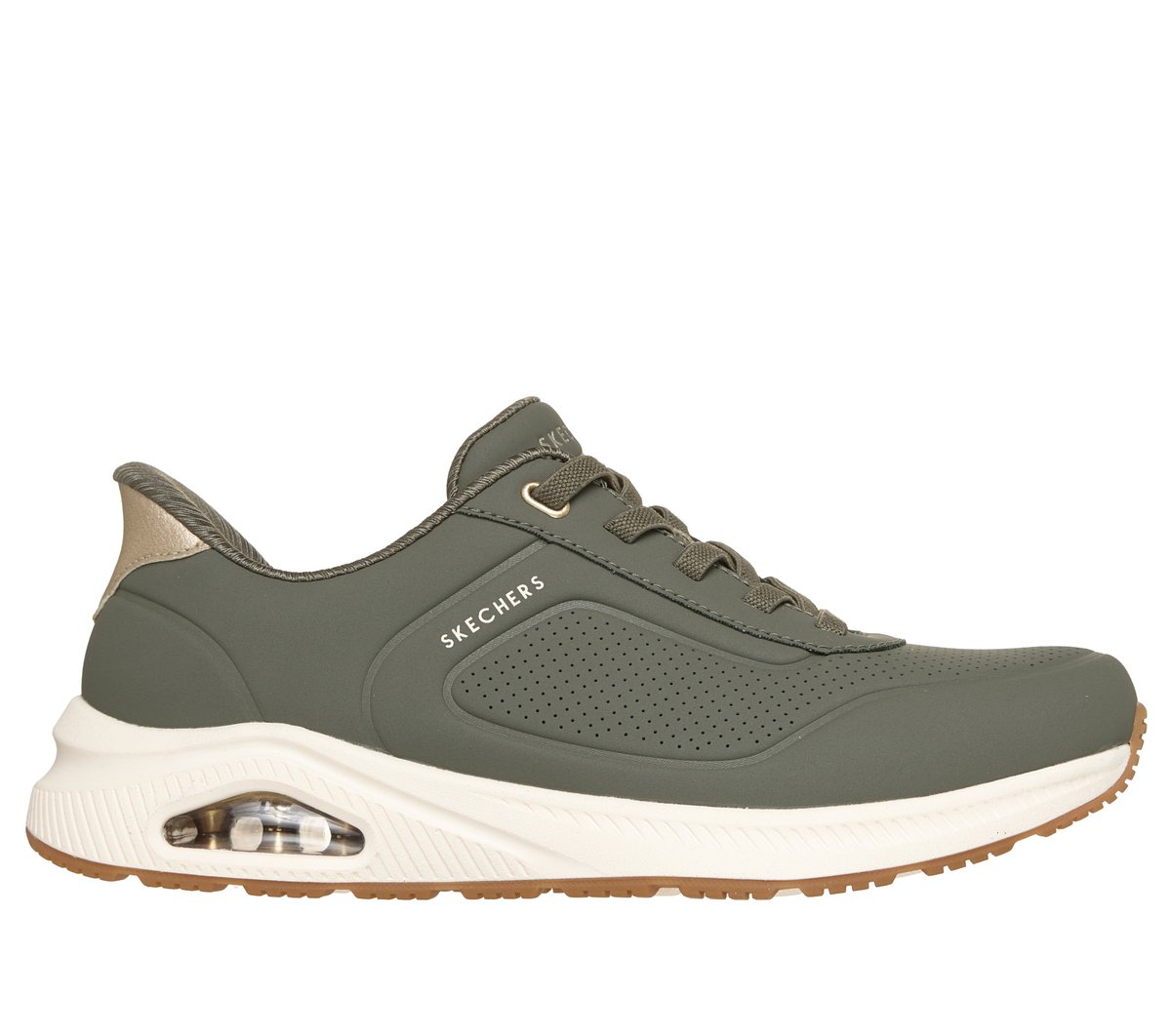 Skechers Slip-ins Relaxed Fit: Arch Fit UNO - Relaxing On Air en Oliva, talla 36.5