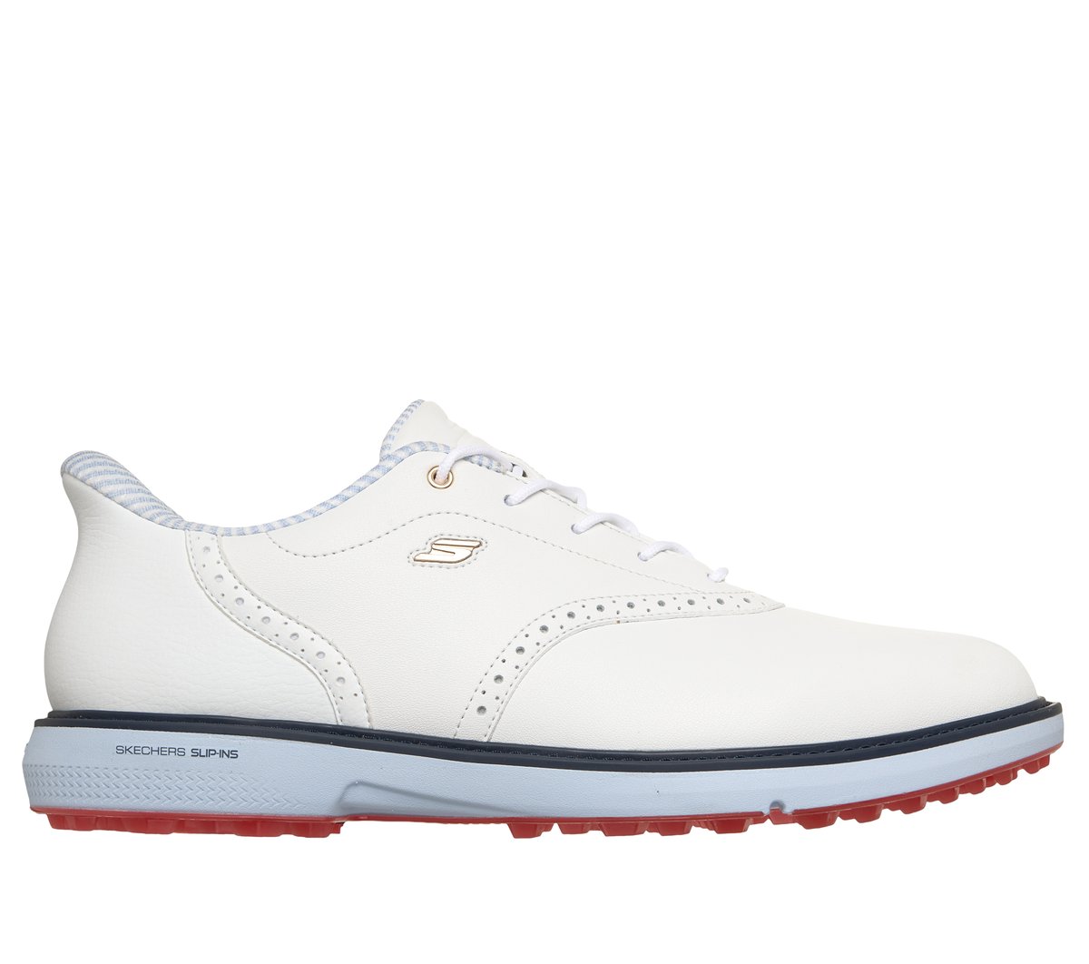 Skechers Men's White,Navy Blue Slip-Ins Waterproof: Go Golf Prestige Sl Golf Shoes In White/Navy Blue, Size 9.5 | Leather/Synthetic/Textile, Arch Fit
