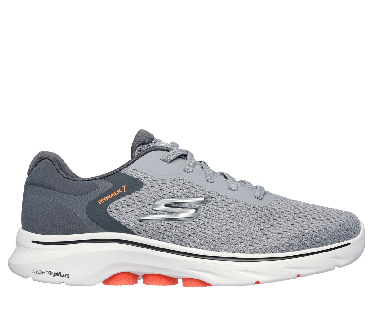 Skechers Men's Gray,Orange Go Walk 7 - The Construct Sneaker In Gray/Orange | Textile/Synthetic, Vegan, Machine Washable