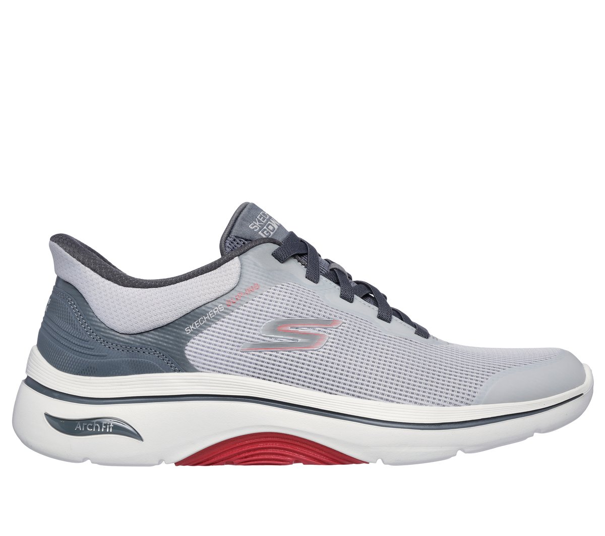 Skechers Slip-ins: GO WALK Arch Fit 2.0 - Cal en Gris/Rojo, talla 42, Vegan