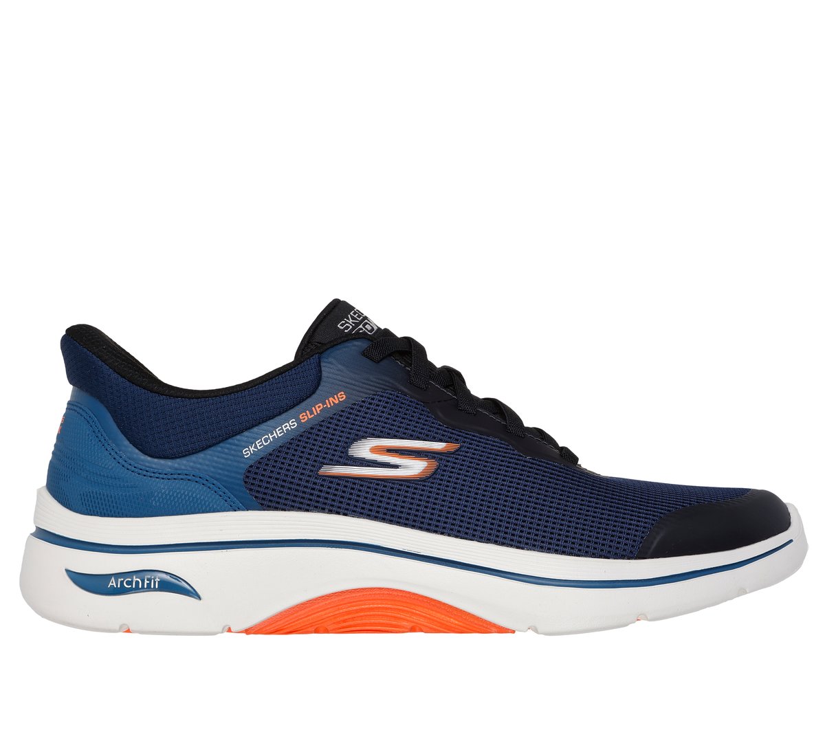 Skechers Slip-ins: GO WALK Arch Fit 2.0 - Cal en Navy/Naranja, talla 43.5, Vegan