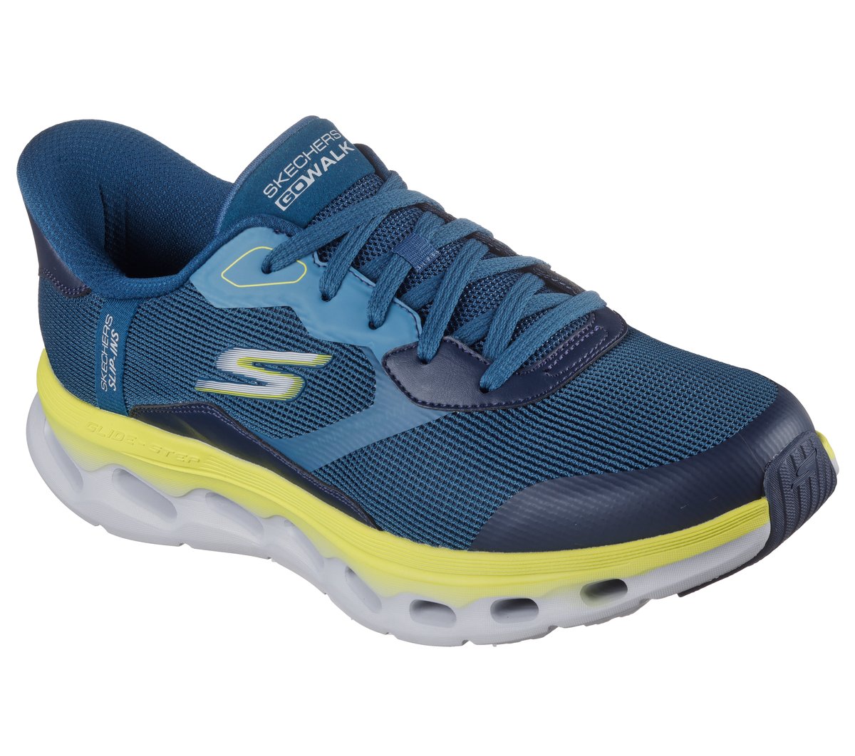 Skechers Slip-ins: GO WALK Glide-Step 2.0 - Zac Chaussures Moyen Width en Bleu/Vert-Lime, Vegan, Lavable en machine