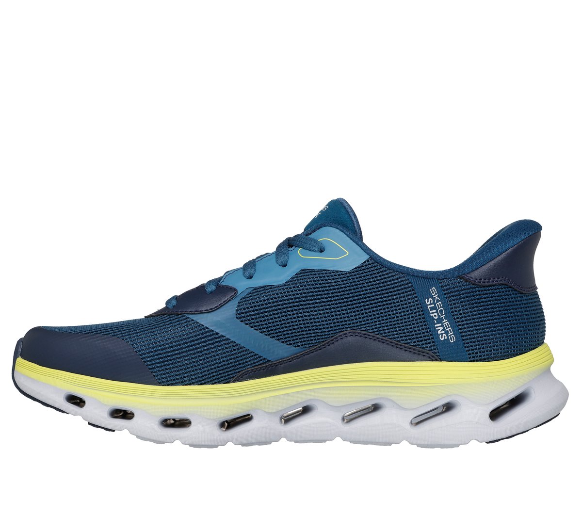 Skechers Slip-ins: GO WALK Glide-Step 2.0 - Zac Chaussures Moyen Width en Bleu/Vert-Lime, Vegan, Lavable en machine
