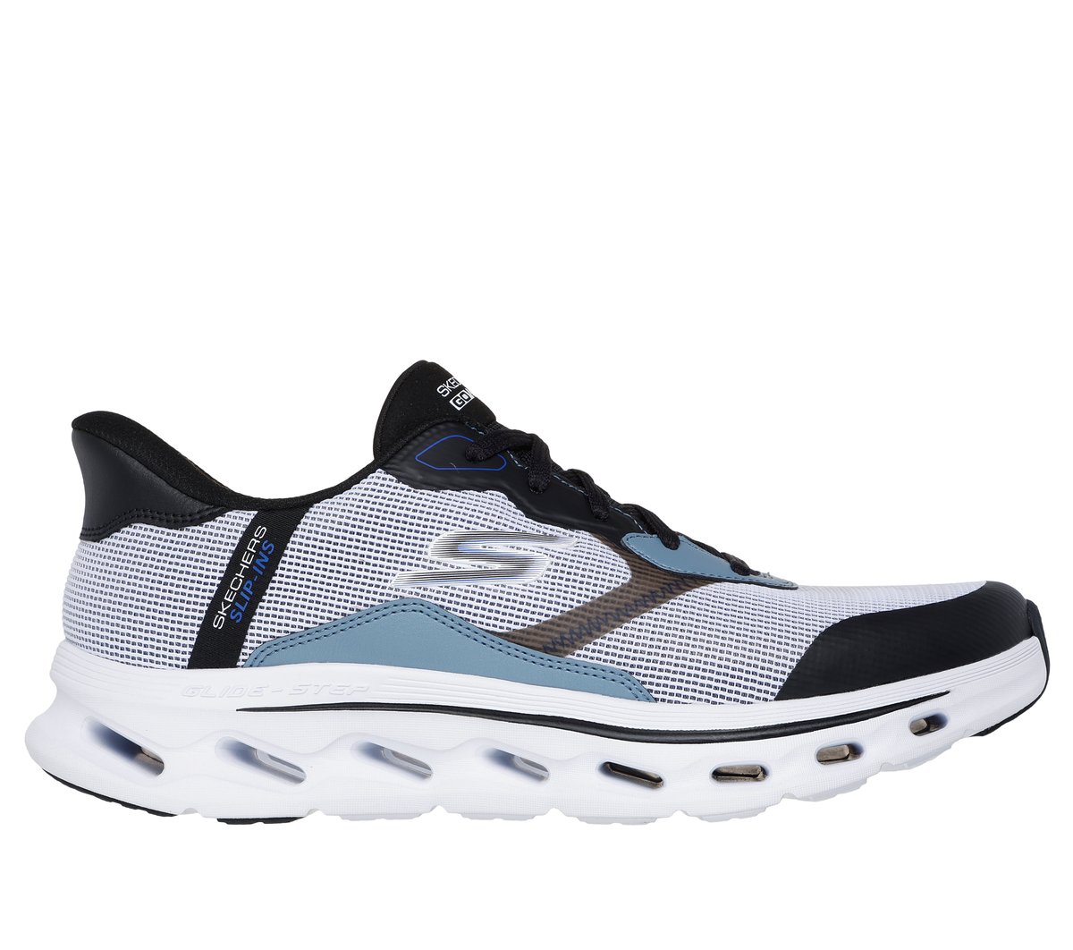 Skechers Slip-ins: GO WALK Glide-Step 2.0 - Zac en Blanco/Negro, talla 47, Vegan