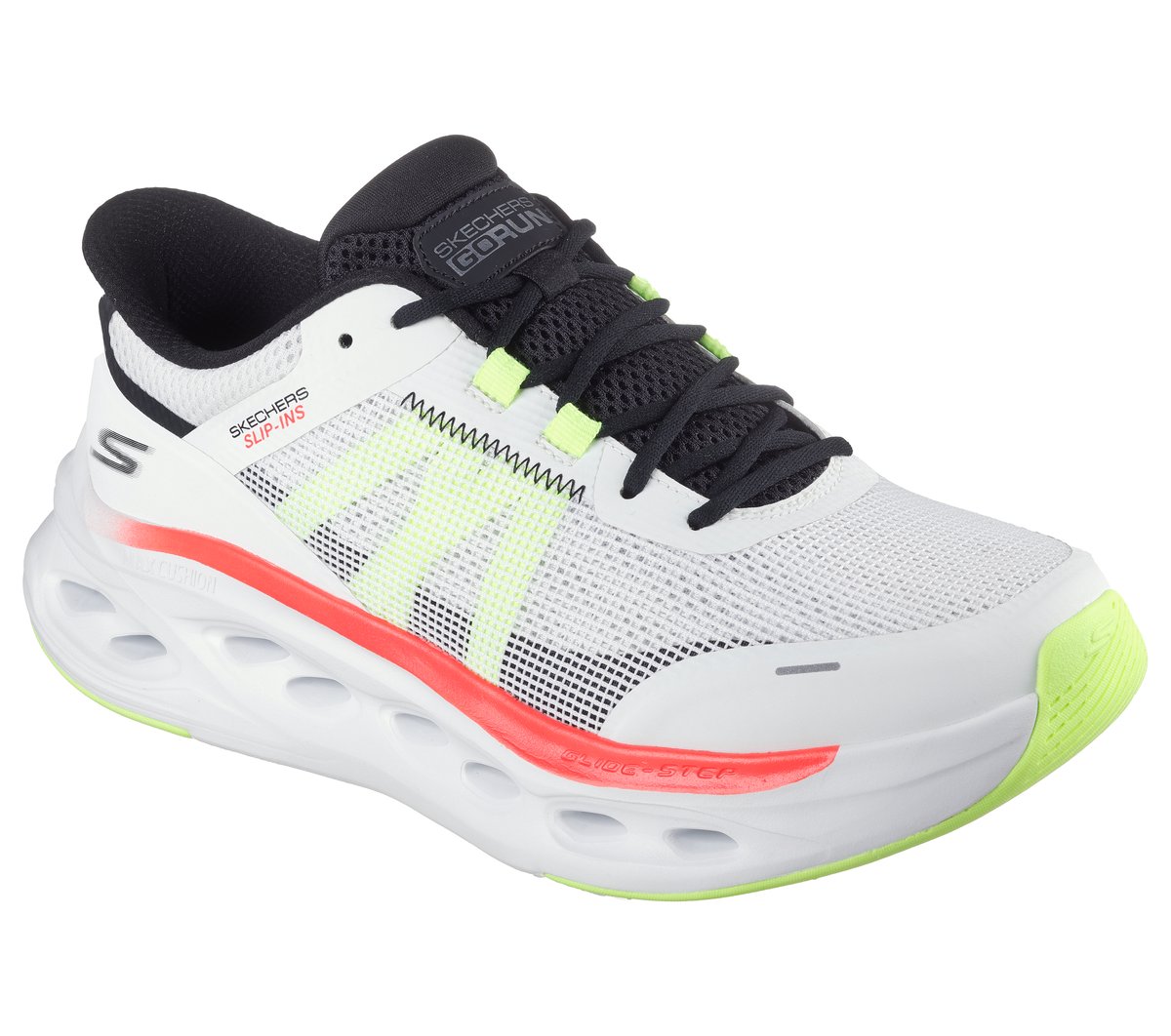 Skechers Slip-ins: Max Cushioning Glide-Step - Aberdeen Moyen Width en Blanc, Vegan, Lavable en machine