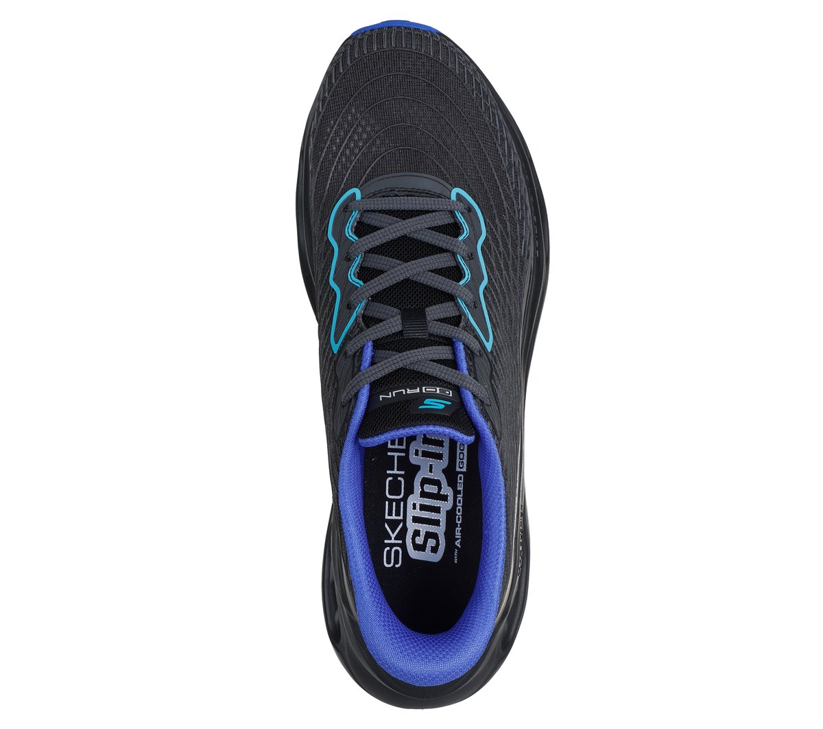 Skechers Slip-ins: Max Cushioning Glide-Step - Sapphire Moyen Width en Noir/Bleu, Vegan, Lavable en machine