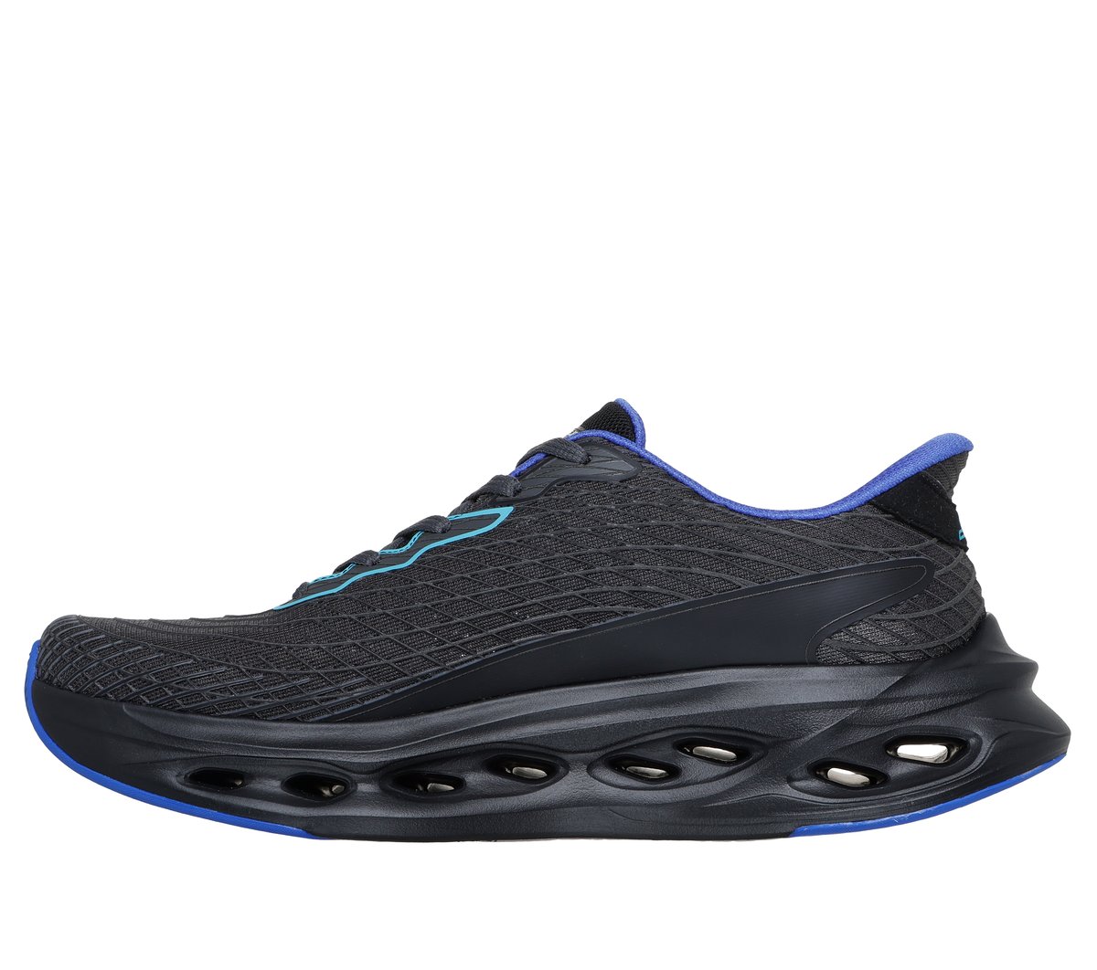 Skechers Slip-ins: Max Cushioning Glide-Step - Sapphire Moyen Width en Noir/Bleu, Vegan, Lavable en machine