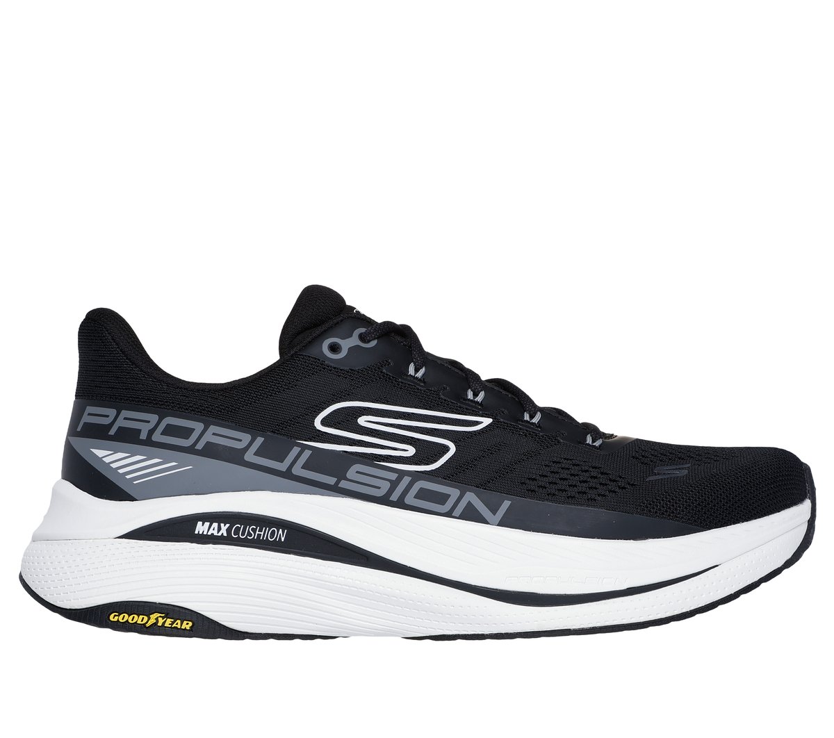 Skechers Max Cushioning Propulsion en Negro/Blanca, talla 43, Vegan