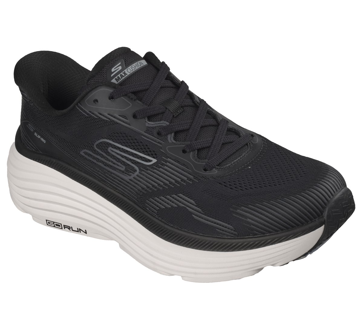 Skechers Slip-ins: Max Cushioning Endeavour - Sequoya Moyen Width en Noir, Vegan, Lavable en machine