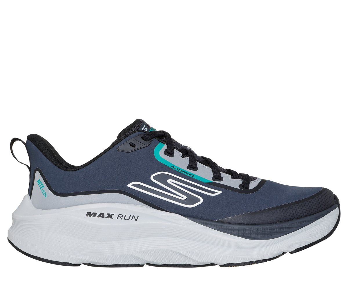 Skechers Waterproof: Max Run - Vorteza en Marengo/Negro, talla 43, Vegan