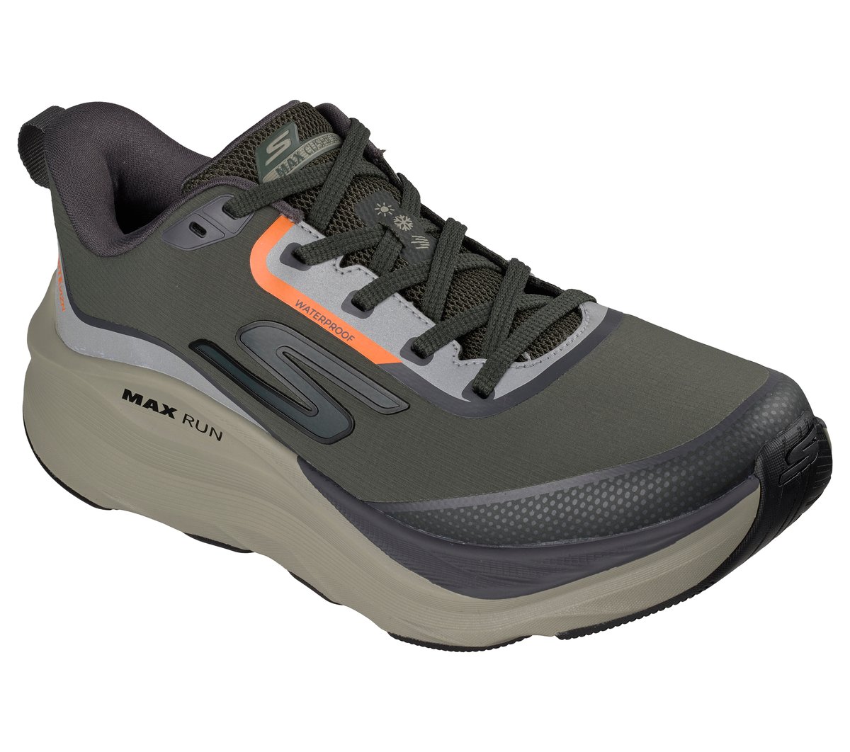 Skechers Waterproof: Max Run - Vorteza Moyen Width en Olive, Vegan
