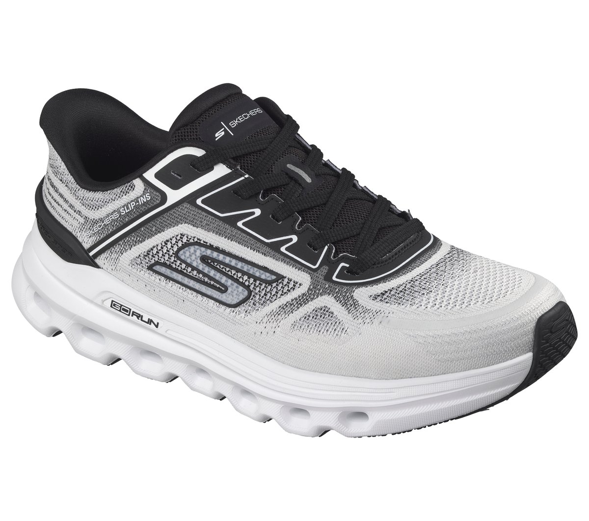 Skechers Slip-ins: GO RUN Glide-Step Arch Fit Moyen Width en Blanc/Noir, Vegan, Lavable en machine