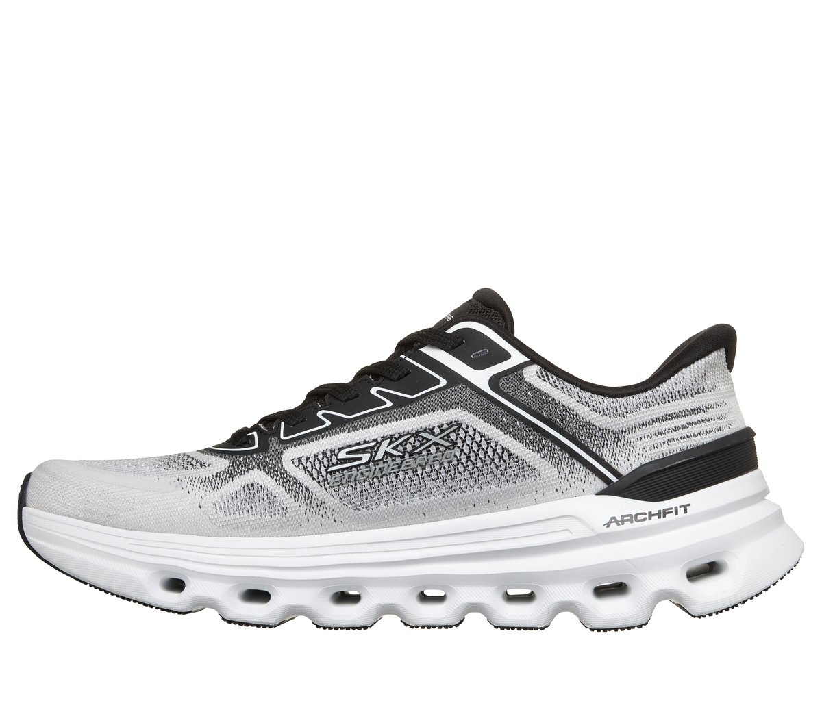 Skechers Slip-ins: GO RUN Glide-Step Arch Fit Moyen Width en Blanc/Noir, Vegan, Lavable en machine