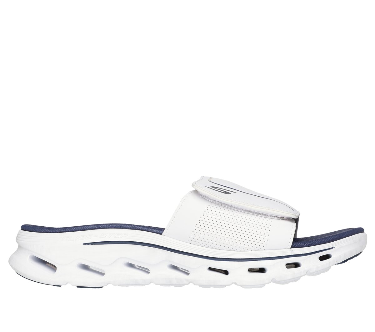 Skechers Men&rsquo;s GO WALK Glide-Step 2.0 Sandal - Conroe Sandals in White/Navy Blue, Size 9 | Synthetic, Vegan