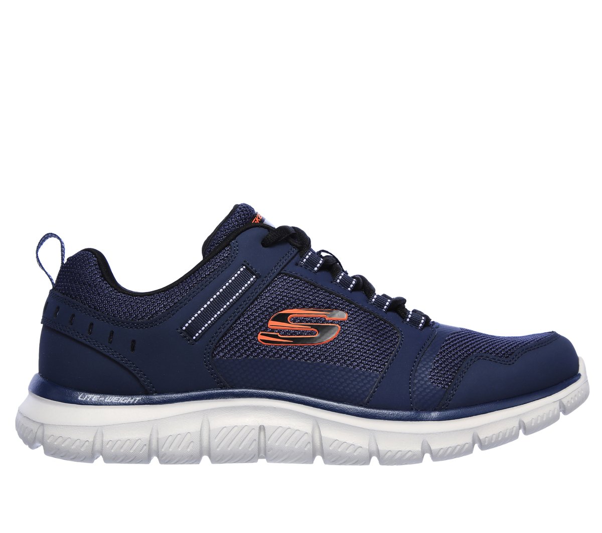 Skechers Track - Knockhill en Navy/Naranja, talla 41.5