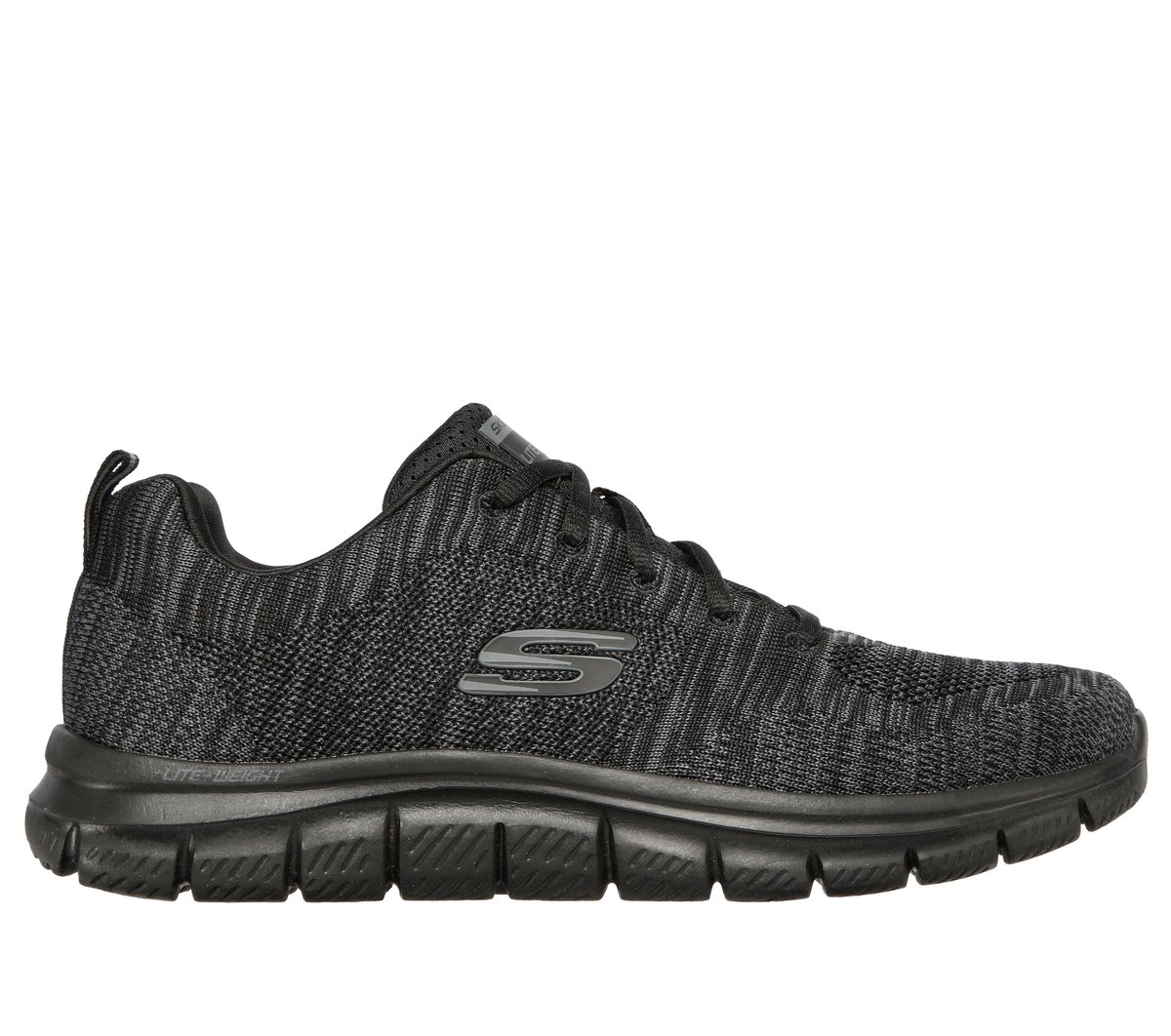 Skechers Men's Track - Front Runner Sneaker in Black, Size 7.5 | Textile/Synthetic, Machine Washable